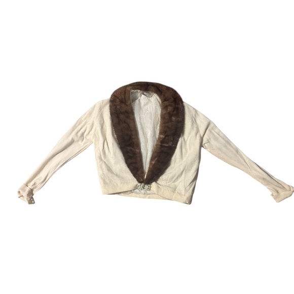 VINTAGE STYLED BY KHANDUR CASHMERE & MINK EVENING SWEATER PEARL RHINESTONE CLASP - Picture 3 of 10